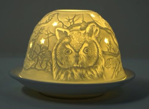 Dome Light Teelicht Eule Eulen Windlicht Porzellan Teelichthalter ca. Ø 12 cm Höhe 8,5 cm
