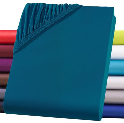 Spannbettlaken 200x200 Mit 40cm Tiefer Tasche,Atmungsaktiv,Leicht,Weich & Knitterfrei Bettlaken 180-200x200-220 Für Boxspringbett,Maschinenwaschbar,Mikrofaser-Spannbetttuch(Petrol,180-200x200-220cm)