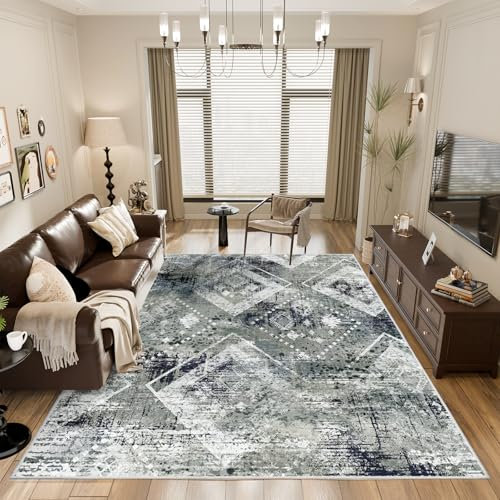 Vamcheer Teppich Wohnzimmer Flauschig Schwamm - 160X230 Waschbar Schlafzimmer Teppich rutschfest,Teppiche Gegend Geometrisch Vintage, Eingedickter Komfort, Arbeitszimmer, Büro,Super Weich, Blau/Grün