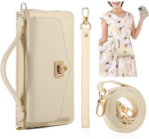 REEGINCH Crossbody-Schutzhülle für iPhone 16 Pro Max, magnetisch, abnehmbar, Blumenmuster, PU-Leder, mit RFID-blockierendem Kartenhalter, Handgelenk, Spiegel, Flip-Reißverschluss, Schultertasche, für