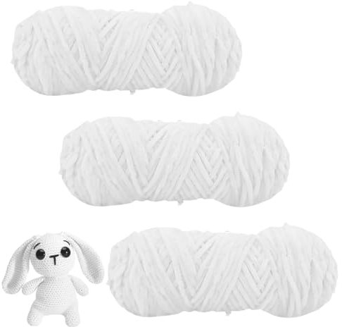 Casenly Chenille Wolle, 3×100g Chenille Samtig Babywolle, Softy Velvety Baby Wool, Kuschelweich Chenillegarn, Weiß Bulky Crochet Yarn, Kuschelweich Plüschwolle zum Stricken Häkeln