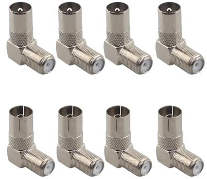 Futheda 8PCS F Type Female to PAL Connectors Socket Right Angle to TV Male and Female Coax Plug Satellite Antenna RF Coaxial Adapters for wall Mounted Plasma LCD Flat Screen TV installations