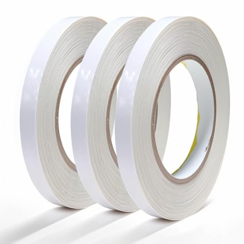 RENKE 3 Rolls Double Sided Adhesive Clear Sticky Tape, 6mm x 15m, White, Arts And Craft, Household, Office