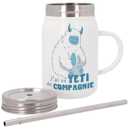Stainless Steel Insulated Mug with Lid and Straw – Yeti de Compagnie Animal Myth Film Dream – 500 ml – Thermo Mug
