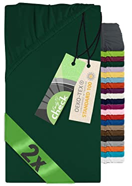 Emily´s Check Doppelpack Bettlaken Betttuch Spannbettlaken 1493.2123, 140 x 190-200 cm, dunkelgrün