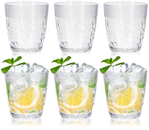 6PCS Plastic Drinking Glasses, 200ml Reusable White Transparent Acrylic Glass Tumblers, Stackable Plastic Cocktail Glasses, Unbreakable Acrylic Cups for Juice Beer Barbecue Camping Picnic Dinner Party