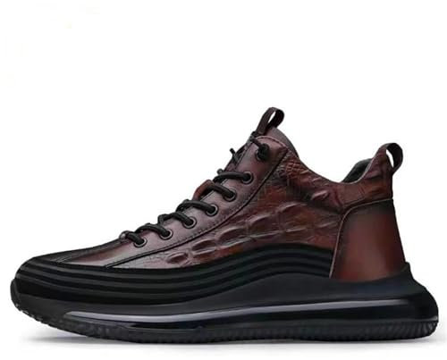 Zapatos de piel para hombre, deportivos, informales, para hombre, de piel, antideslizantes, suela plana, para caminar con cordones, marrón, 47 EU