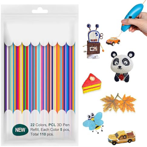 110 Stück 3D Druckstift Filament, 3D Stift Zubehör Materialien Set, Bunte Doodler Stift Nachfüllpacks,Temperaturbeständiges PCL Filament für Druckstift, Geeignet für Kunstskulpturen