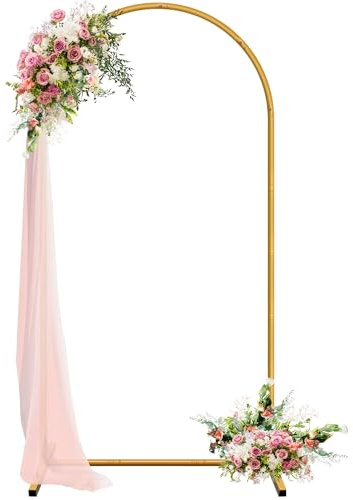 JEBUTU 2,2m Hochzeitsbogen Hintergrund Ständer, Metallbogen, Goldfarben, Hochzeitsbogen Gestell, Hochzeit Bogen Hintergrund Rahmen für Hochzeit, Geburtstag, Party Dekoration, Halloween (1,2x2,2m)