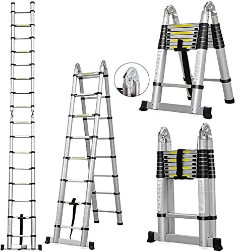 CXEGCCUF Escaleras telescópicas Multiusos con Estructura en A para escaleras Rectas Plegables de Aluminio para Interiores y Exteriores, Capacidad de 150 kg / 330 LB (tamaño: 1,6+1,6 m = 3,2