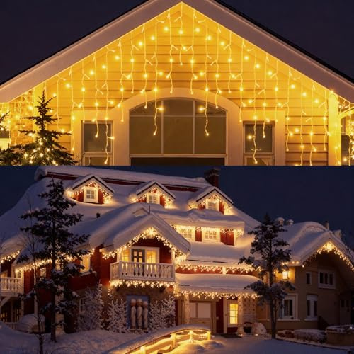 Eisregen Lichterkette AußEn 10m 400 Led , Acht Beleuchtungsmodi, Ip44 Wasserdicht, Mit Timer- Und Speicherfunktion, FüR Balkone, Dachrinne, GeläNder Und Haus AußEn Weihnachten Weihnachtsdekorationen