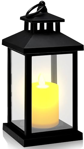 Grablaterne Friedhof Schwarz LED Kerzen Laternen Flackerlicht LED Kerzenlaterne Gartenlaternen Outdoor Kerzenhalter Grablicht Grab Windlicht Grablampe Für Weihnachten Halloween Tischdeko (C)