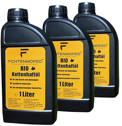3 Liter FICHTENMOPED Kettenöl für alle AKKU u. Benzin Motorsägen Kettenhaftöl 3x1L Biokettensägenöl Bioöl Biokettenöl Kettenöl