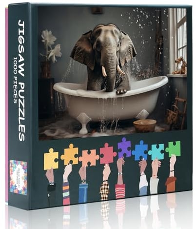 Erwachsene Puzzle 1000 Blöcke, Elefanten Bad Badewanne Puzzles, Erwachsene Puzzle Spiele oder Spielzeug Geeignet für ältere Freunde 50X70 cm