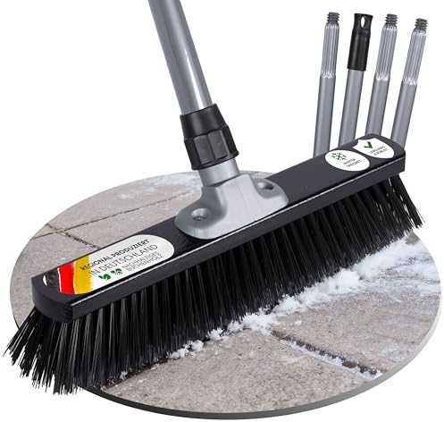 ORGAFLIX Straßenbesen mit Stiel 40 cm, Gartenbesen mit wetterbeständigen Elastonborsten, entfernt Kies, Erde und Schmutz mühelos, extra stabil und langlebig, Deutsche Herstellung, Stiel aus Italien