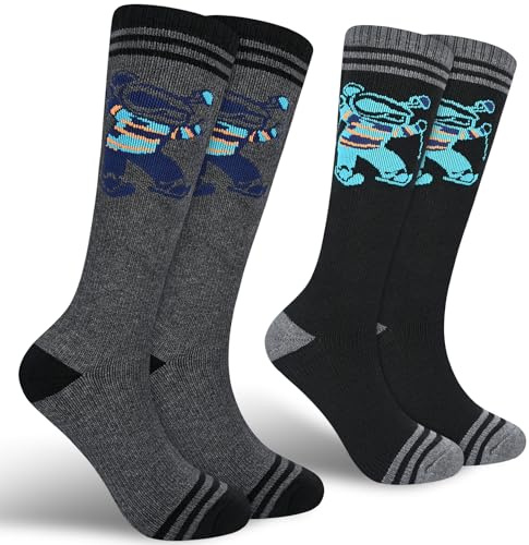 KOOOGEAR Kids Boys Ski Socks,2 Pairs Thermal Ski Socks High Performance Long Knee High Socks for Snowboarding Skiing Hiking Outdoor Activities