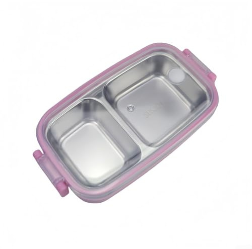 Lonchera de acero inoxidable con dos compartimentos espaciosos, contenedor de almacenamiento de alimentos a prueba de fugas para almuerzo, aperitivos (rosa)