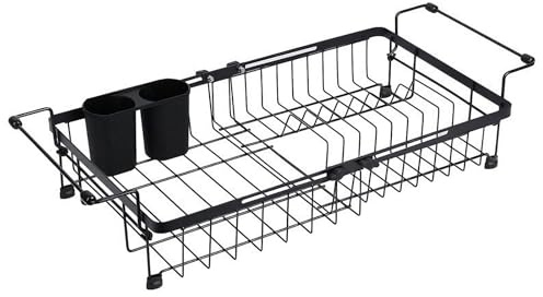 CAPHAUS Dish Drainer Rack- Expandable Utensil Drying Rack Over the Sink Dish Racks for Kitchen Counter, Stainless Steel Kitchen Drying Rack