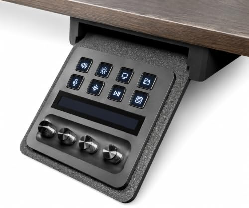 Ricreo Adjustable Desk Mount for Stream Deck – For Use Compatible with/Adapted to Elgato Stream Deck XL, Plus, MK1 & MK2 – Space-Saving, Ergonomic, Foldable Under-Desk Accessory (STREAMDECK PLUS)