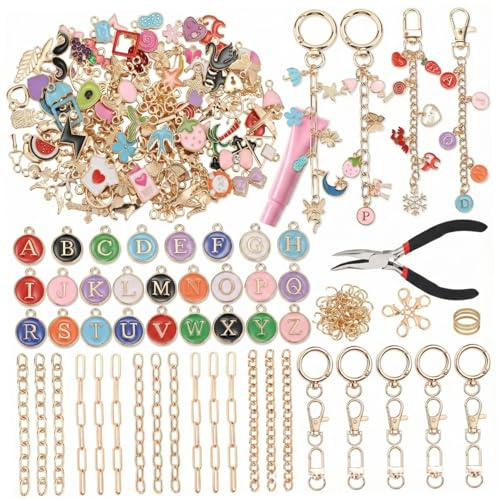 Lipgloss Schlüsselanhänger-Herstellungsset, 263-teilig, DIY-Schlüsselanhänger-Herstellungszubehör mit -Clips, Verlängerungskette, Anhänger, Biegering, Schmuckzange, Taschenanhän