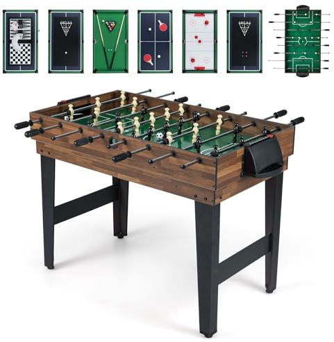 COSTWAY 10 in 1 Multi Spieltisch, Multifunktionstisch mit Tischfußball, Hockey, Billard, Shuffleboard, Bowling & 4 Brettspiele, Kombi-Tisch Holz Spielzimmer, Tischkicker für Kinder