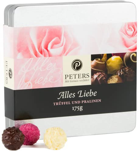 Peters Mit Genuss verführt | Alles Liebe | Trüffel & Pralinen Metallbox | Köstliche Pralinés | Schokolade | Geschenk | Dankeschön| Geschenkidee | Made in Germany | 175g
