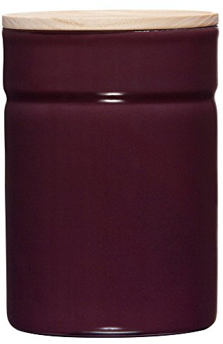 Riess, 2172-201, Vorratsdose mit Eschenholzdeckel, Durchmesser 8 cm, Höhe 12 cm, Inhalt 525 ml, DARK AUBERGINE, KITCHEN-MANAGEMENT, Truehomeware, Emaille