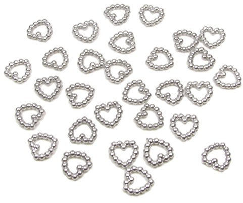 Syntego Pack of 50 Silver Pearl Heart Shaped Beads – 11mm Double-Sided – Table Confetti & Craft Embellishments for Weddings & Events