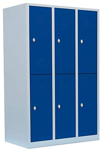 Lüllmann 6 Fächer Schließfachschrank komplett montiert grau/blau 180x118,5x50cm Wertfachschrank Fächerschrank Spind Umkleideschrank 523231