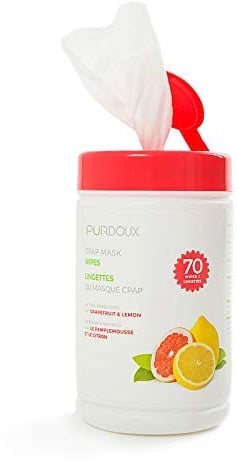 Purdoux 100% Cotton CPAP Mask Wet Wipes with Grapefruit Lemon Scent, 70 Wipes