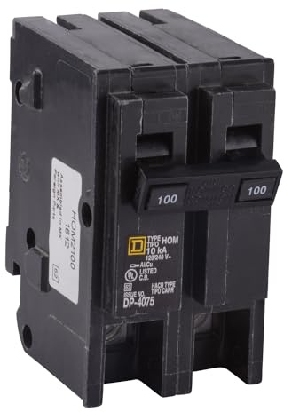 Square D by Schneider Electric Homeline 100 Amp Mini Circuit Breaker, 2 Pole, 120/240V AC, 10kA Breaking Capacity, Plug in Mount, Standard Type, Residential Use (HOM2100CP)