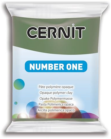 CERNIT CE0900056645C - Block Modelliermasse (Polymer) NUMBER ONE, ofenhärtend, sofort gebrauchsfähig, 56g, für DIY, Schmuck, Figuren, für Einsteiger und Hobbykünstler, Olivengrün, 1 Stück