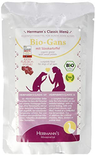 Herrmanns Gans Menu 1 mit Süßkartoffeln, Zucchini, Nachtkerzenoel 130g Bio Hundefutter, 12er Pack (12 x 0.13 kg)