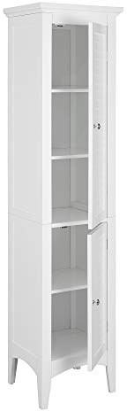 Teamson Home Glancy 63 in. Freestanding Linen Storage Cabinet with Two Doors and Adjustable Shelves for a Stylish and Functional Storage Solution in Bathrooms, Kitchens, or Living Room, White