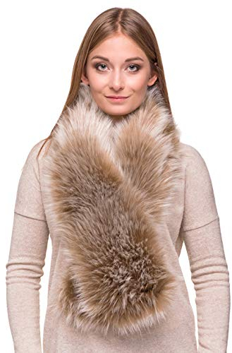 Futrzane Classic Schal - Pelz Schal Damen - Winter Fellkragen Lang Fellschal (One Size, Hellbraun Classic)