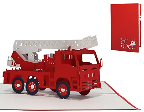 LINPopUp®, LIN17323, Pop Up Karte Feuerwehrauto, Geburtstagskarte, Grußkarte Feuerwehr, Feuerwehrkarte, 3D Karte Feuerwehr, Löschzug - Gutschein, Kinderkarte, Feuerwehrmann, N216