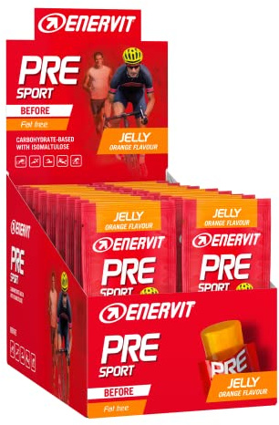 Enervit, Pre Sport Arancia, Gelatina Energetica, Formula Innovativa, 25g di Carboidrati, con Vitamina B1, Gusto Arancia, Da Usare Prima dell'Attività Fisica, Senza Glutine, VeganOk, 20 Pack da 45g
