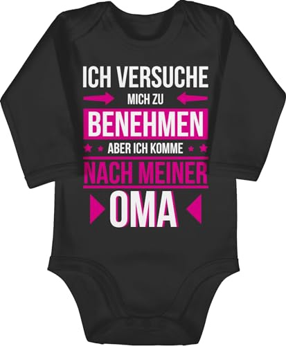 Shirtracer - Baby Body langarm Mädchen Junge - Sprüche - Ich versuche mich zu benehmen aber ich komme nach meiner Oma