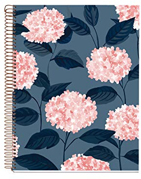 Miquelrius - Cahier A4, Couverture rigide, 4 bandes de couleur, 120 feuilles lignées, Papier durable microperforé 70 g/m², Perforation 4 trous, Motif hortensia
