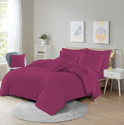 HOMES-LINEN Easy Care Poly-cotton Plain Dyed Duvet Cover Set (Fuchsia, Single)