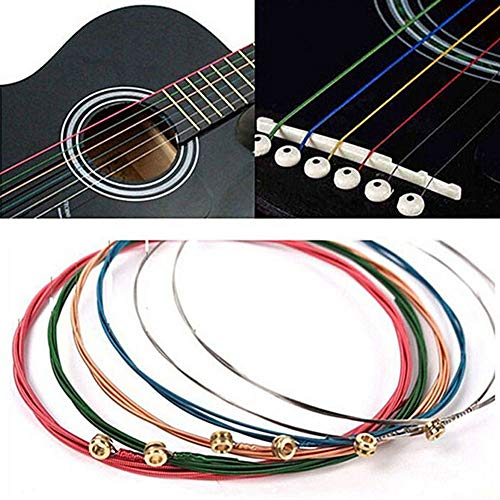 Regenbogen Bunte Gitarrensaiten Für Akustikgitarre, 1 Sätze Mit 6 E-A Langlebige Gitarrensaiten Zum Ersetzen, Geeignet Für Alle Klassischen Gitarren-Folk-Akustikgitarren (6pcs)