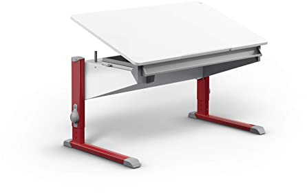 Moll Bandit Kinderschreibtisch höhenverstellbar | mitwachsend, ergonomisch & neigbar für aufrechtes Sitzen | ideal für Schulkinder | Schreibtisch weiß (Standard, Rot, 117,2cm x 70,5cm)