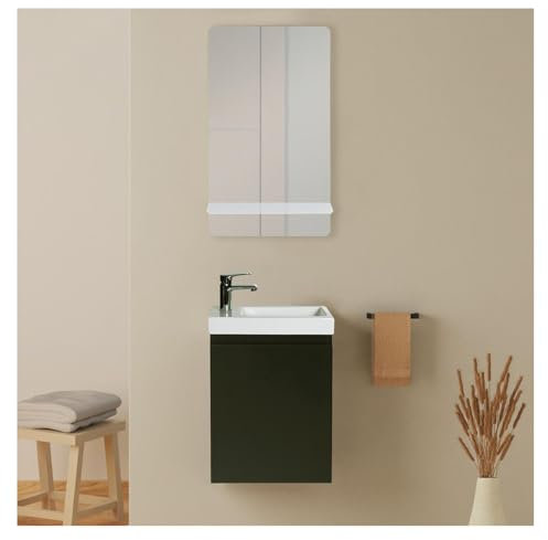 Handwaschbecken Lisa + Spiegel, Länge 40 cm, mit Ablage weiß