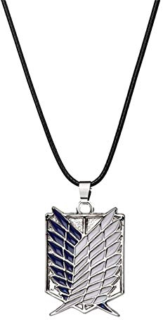 Angriff Auf Titan Halskette, Yifnny Angriff Auf Titan Survey Corps Badge Halskette Blau Weiß Flügel der Freiheit Anhänger Cosplay Halskette Anime Schmuck für Männer/Jungen/Anime Fan (Silber)