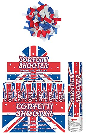 HENBRANDT Canon à confettis Union Jack avec papier biodégradable bleu, blanc et rouge 20 cm pour fête britannique