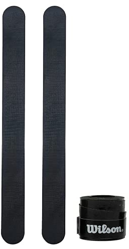 Protector para Pala de Padel Transparente Pack de Dos Unidades Protectores + Overgrip Wilson - Protector Pala Padel Transparente con Acabado Rugoso para Mayor Proteccion (2 Negros + Over Negro)