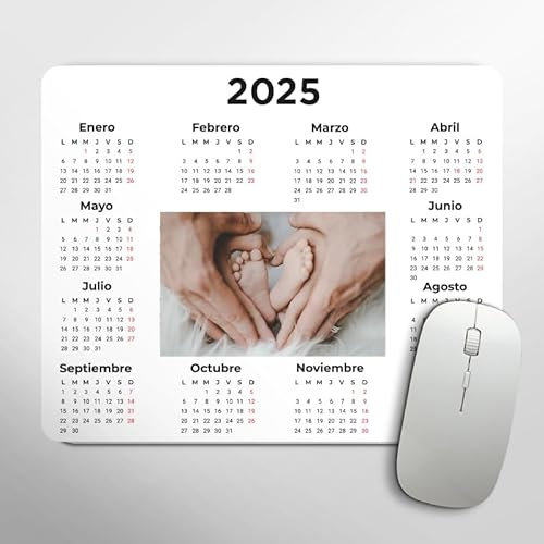 Tenvinilo | Tapis de Souris Calendrier 2025 Personnalisé | Calendrier 2025 avec Photo | Accessoires d'ordinateurs | Cadeau Original | Antidérapant | Imperméable | Lavable | 90 x 40cm