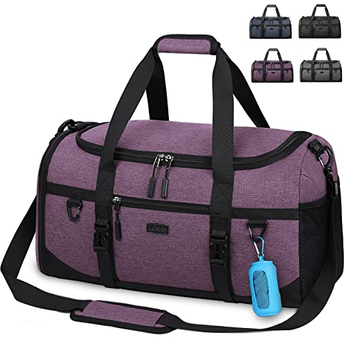 Lubardy Sporttasche Reisetasche Groß 55L Wasserdicht mit Sporthandtuch Schuhfach Nassfach Weekender Schwimmtasche Trainingstasche Damen Herren Gym Bag Violett