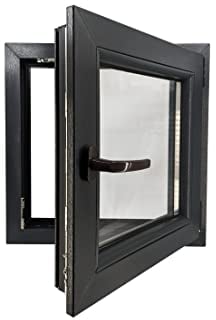 ECOPROF Kellerfenster | Langlebiges Kunststoff-Fenster | Maße 60x60 cm (600x600 mm) | Dreh-Kipp Fenster DIN Rechts | Farbe: Anthrazit (beidenseitig) | 70mm Profil