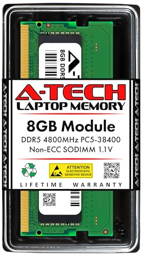 A-Tech 8GB DDR5 4800MHz PC5-38400 CL40 SODIMM 1.1V Non-ECC Unbuffered SO-DIMM 262-Pin Laptop RAM Memory Upgrade Module